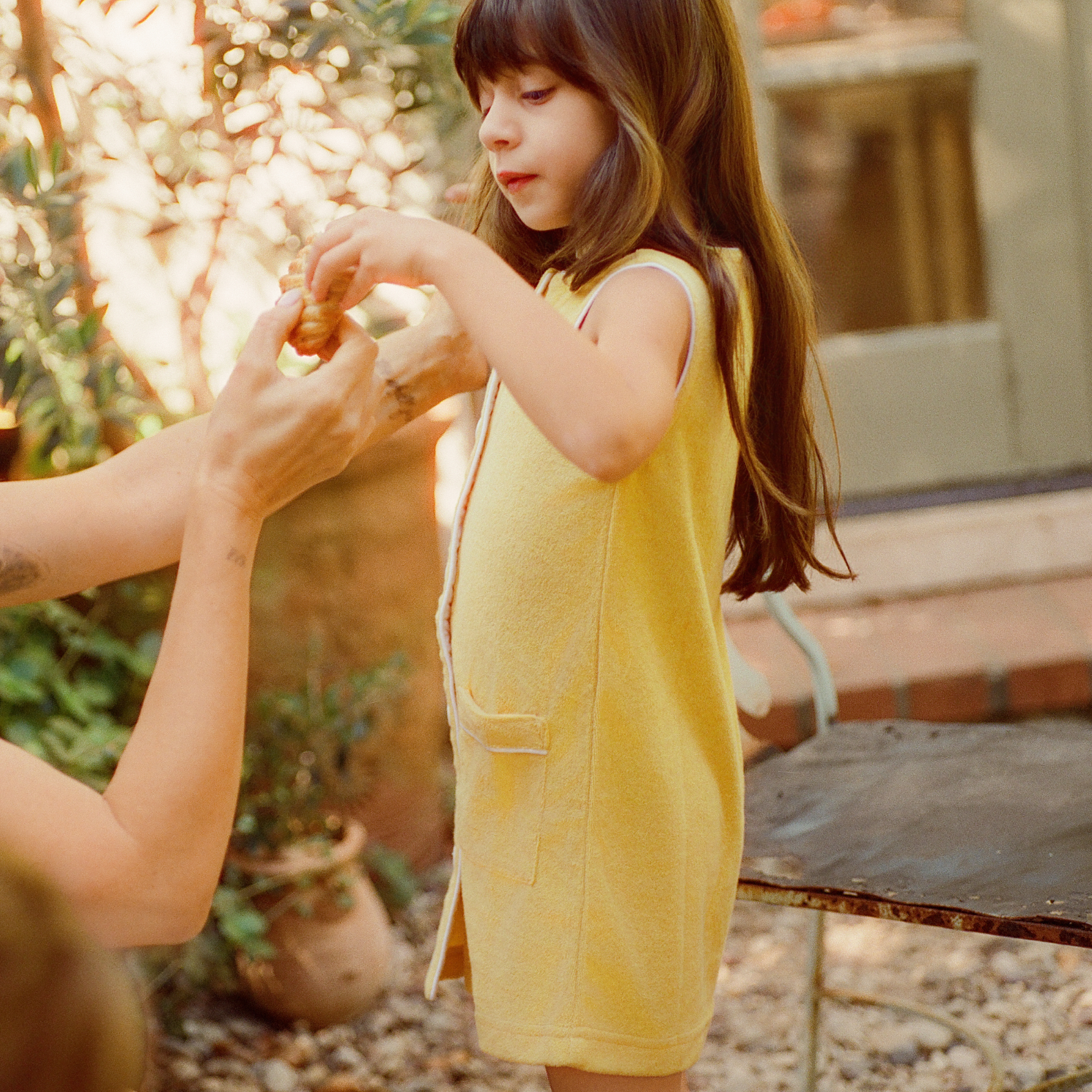 girls soleil french terry button down dress