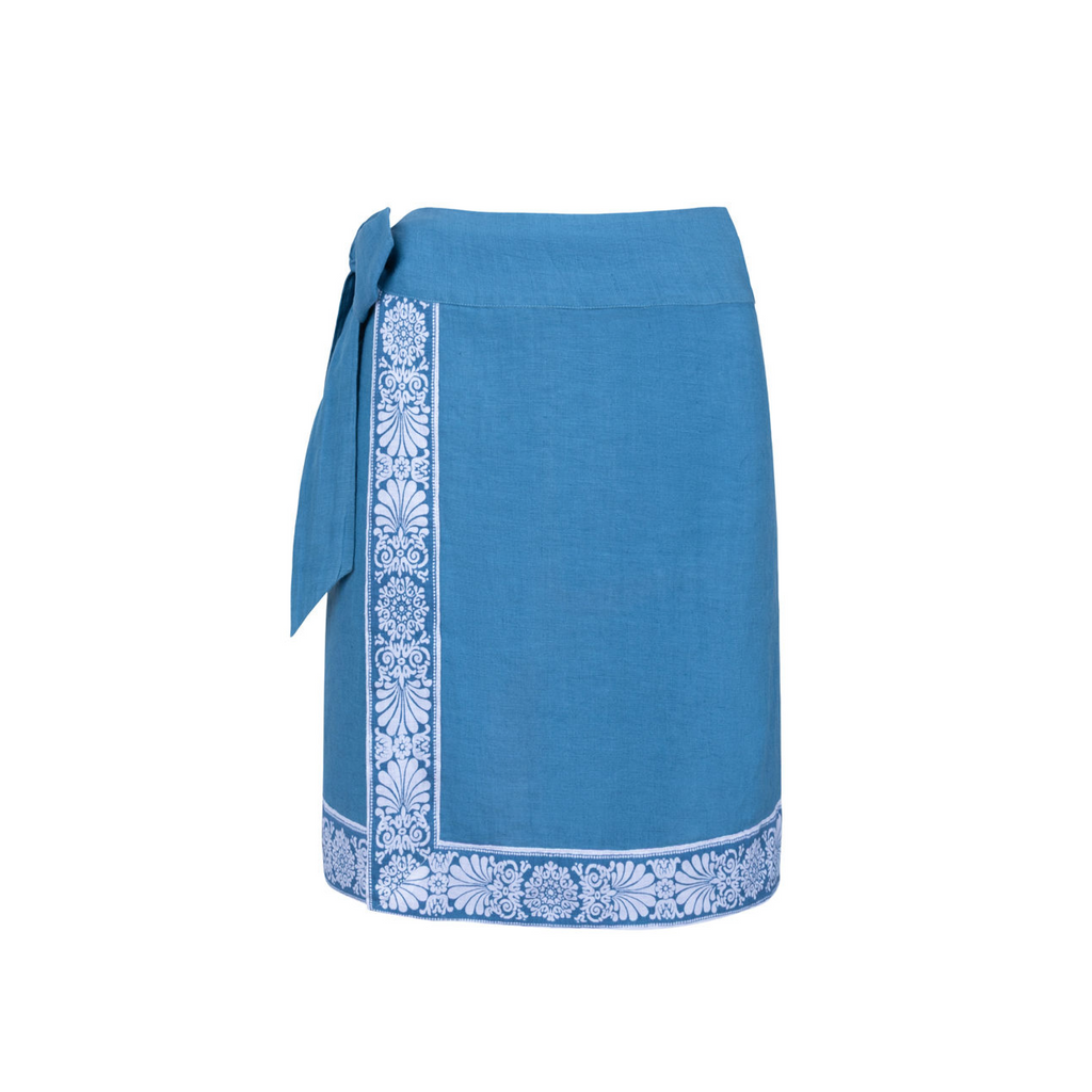 women's cerulean blue linen tie skirt